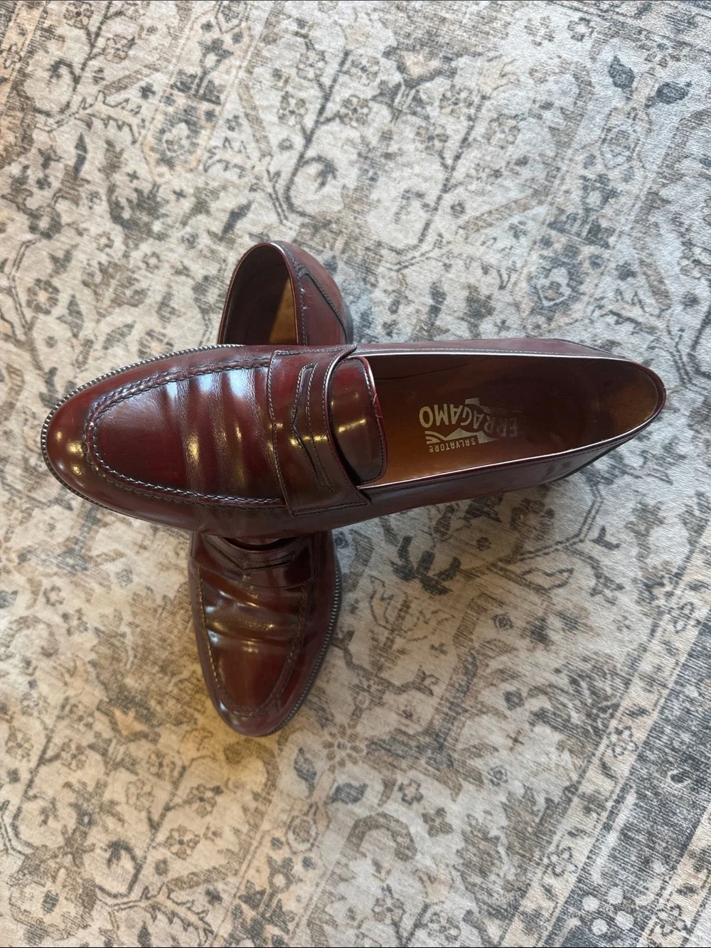 Salvatore Ferragamo Oxblood Leather Penny Loafers Men's Size 8.5 Burgundy Luxur